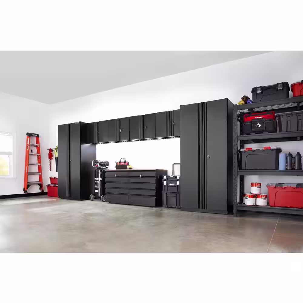 Husky 8-Piece Heavy Duty Welded Steel Garage Storage System in Black (184 in. W x 81 in. H x 24 in. D)