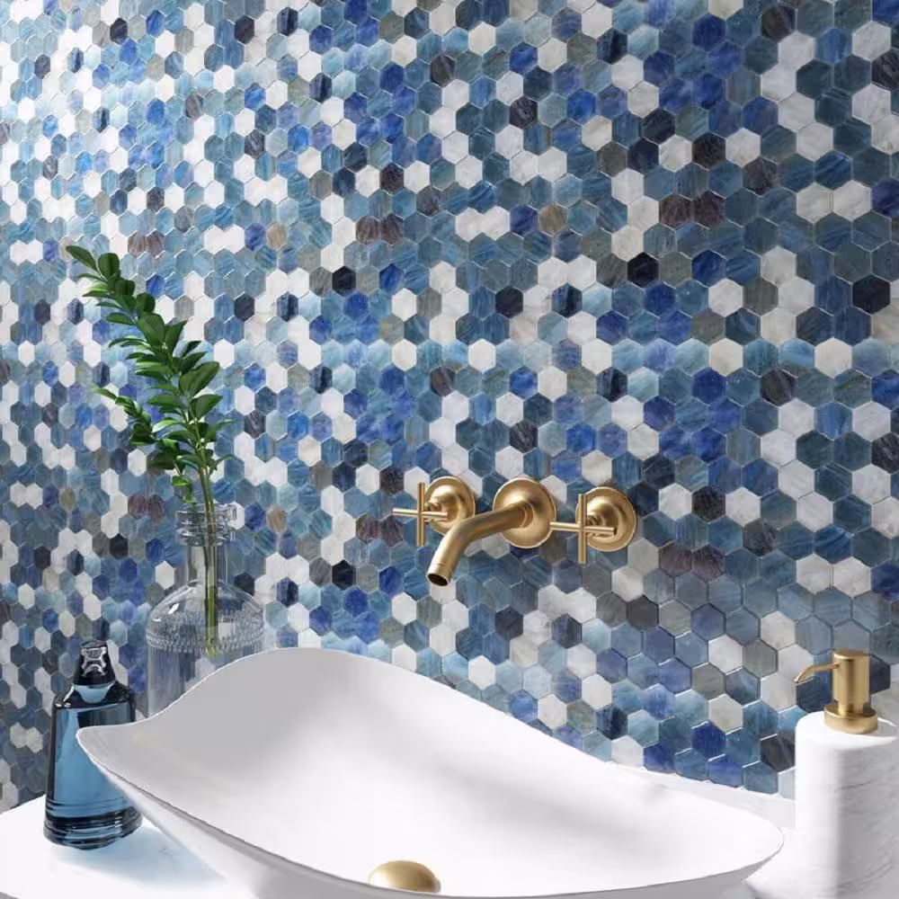 Apollo Tile 10.8 in. x 11.5 in. Light Blue Hexagon Glass Mosaic Floor and Wall Tile (10-Pack) (8.63 sq. ft./Case)