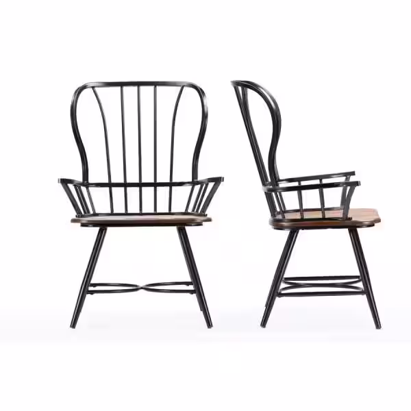 Baxton Studio Elfrida Black Metal Dining Armchairs (Set of 2)