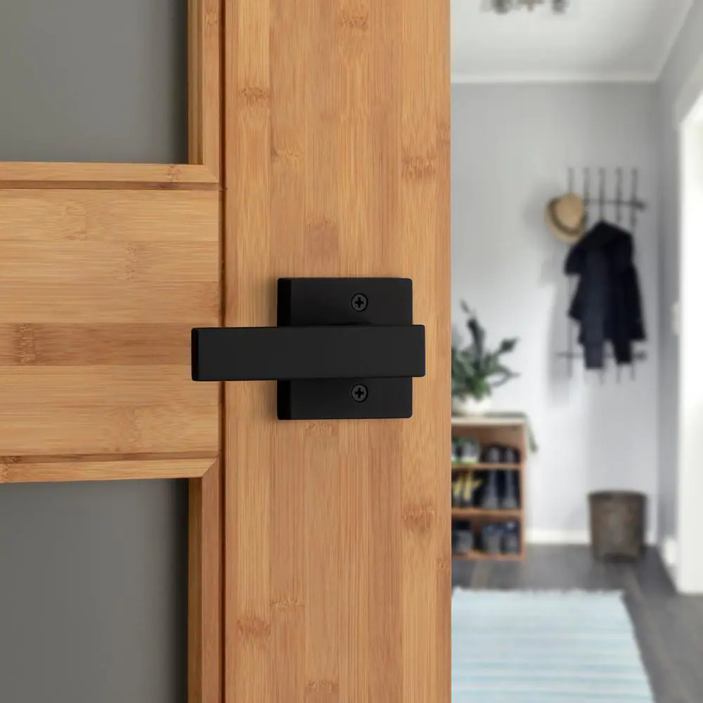 Kwikset Singapore Square Matte Black Half-Dummy Door Lever with Microban