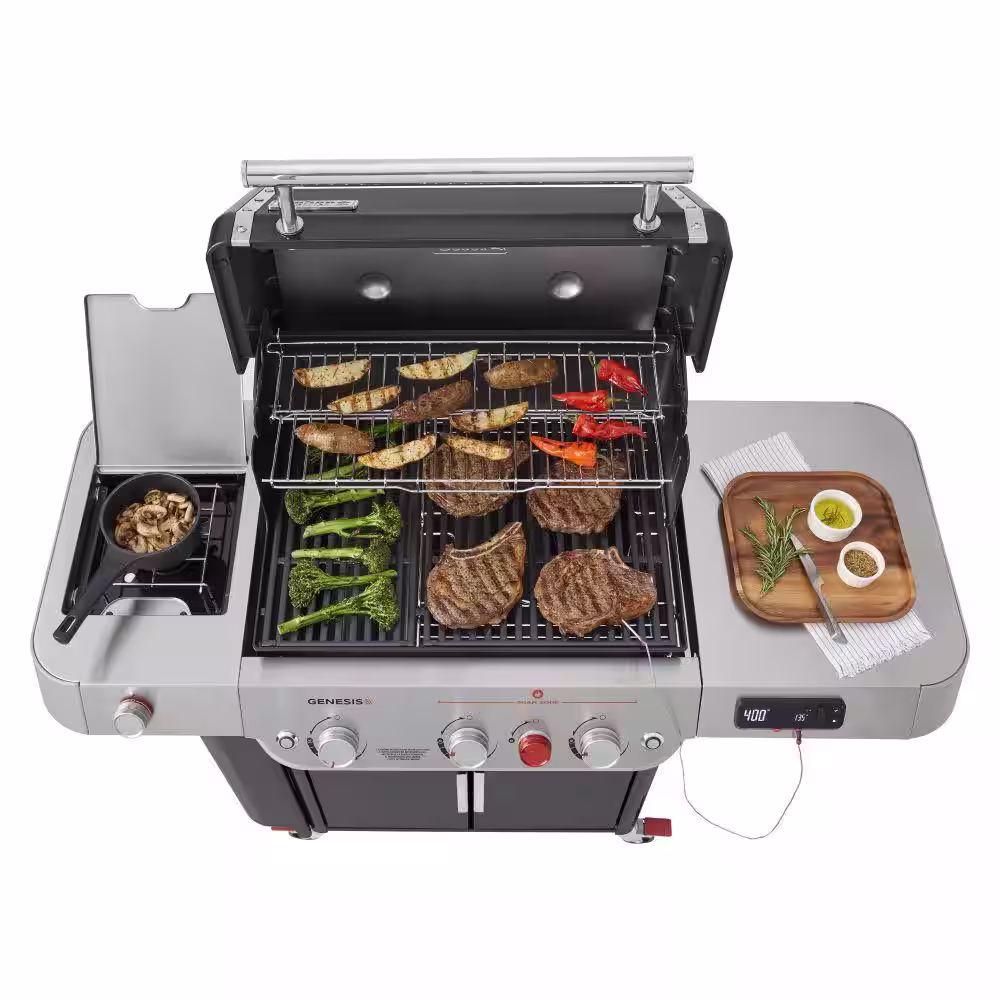 Weber Genesis EPX-335 3-Burner Natural Smart Gas Grill in Black with Side Burner