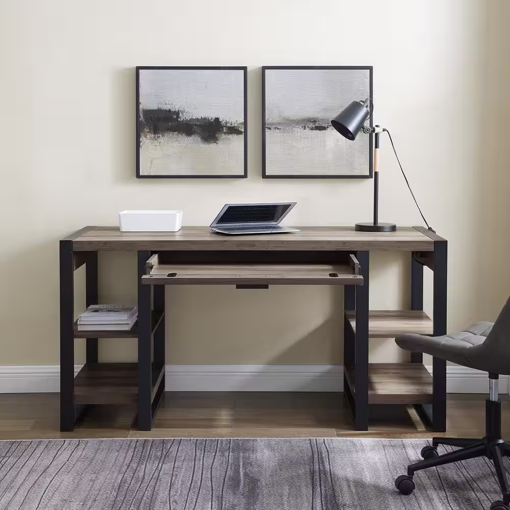 Walker Edison Furniture Company Urban Blend 60 in. Grey Wash Rectangular 1-Drawer Writing Desk with Keyboard Tray