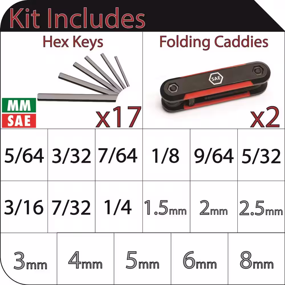 Husky Folding Hex Key Set (9-Pieces SAE, 8-Pieces MM)