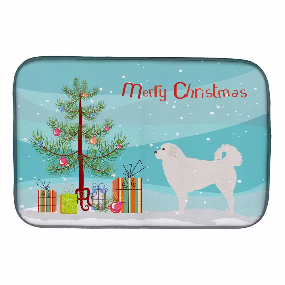 Caroline's Treasures 14 in. x 21 in. Multicolor Polish Tatra Sheepdog Merry Christmas Tree Dish Drying Mat