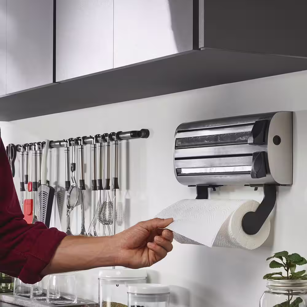 Leifheit Parat Royal Stainless Steel Wall-Mounted Two Roll Compartments Kitchen Wrap Dispenser and Paper Towel Holder