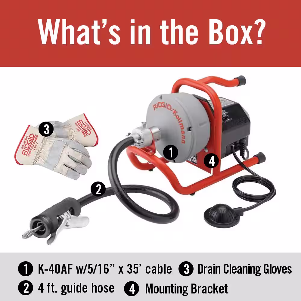 RIDGID K-40AF Drain Cleaning Autofeed Snake Auger Machine with C-13 5/16 in. Inner Core Speed Bump Cable