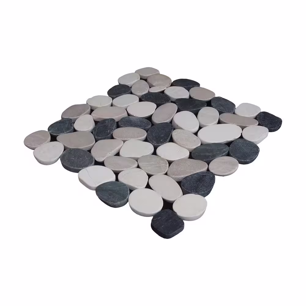TILE CONNECTION Sliced Pebble Tile Black/White/Tan 11-1/4 in. x 11-1/4 in. x 9.5mm Honed Pebble Mosaic Tile (9.61 sq. ft. / case)