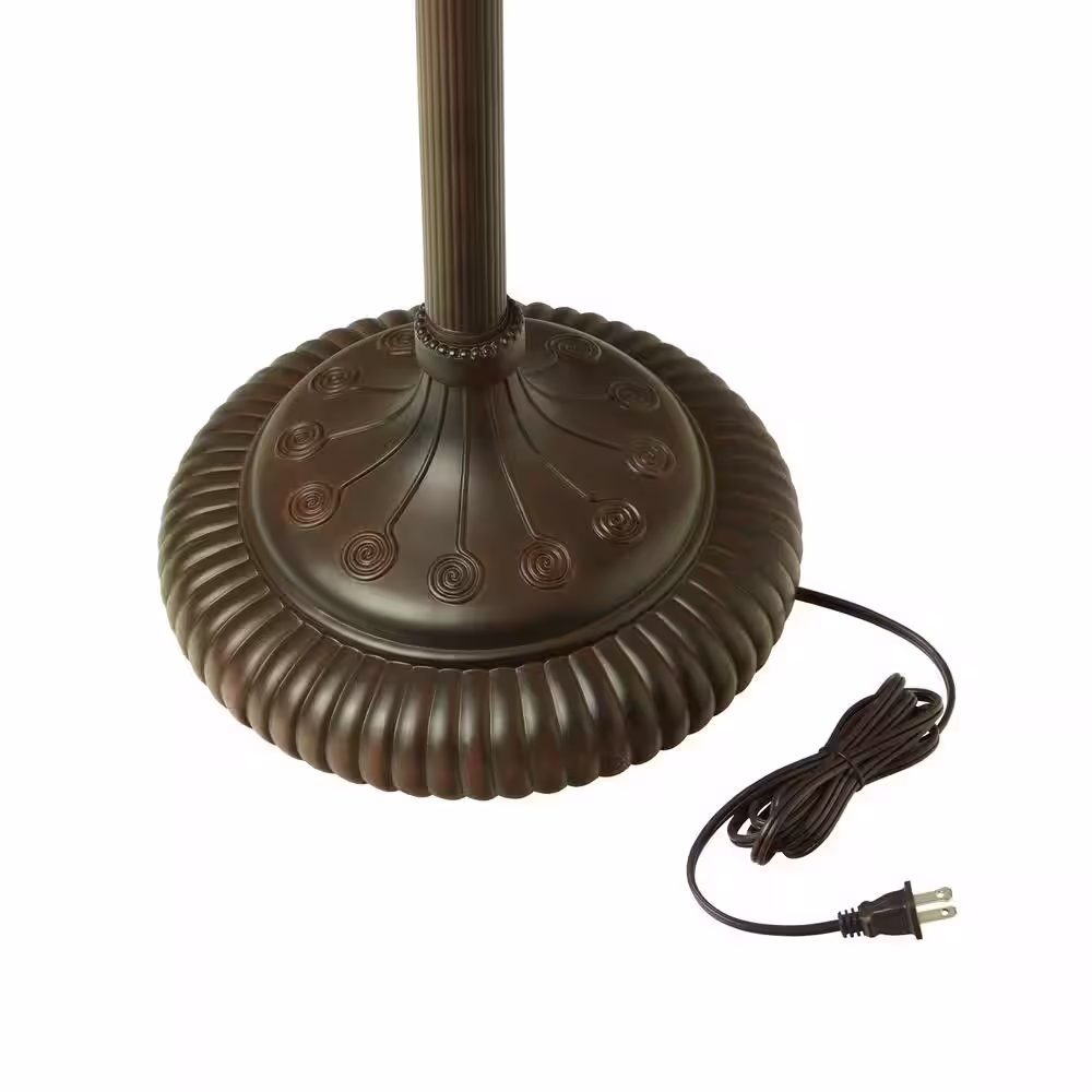 River of Goods Amelia 63.75 in. Antique Bronze and Pink Rose Tiffany-Style Stained Glass Floor Lamp