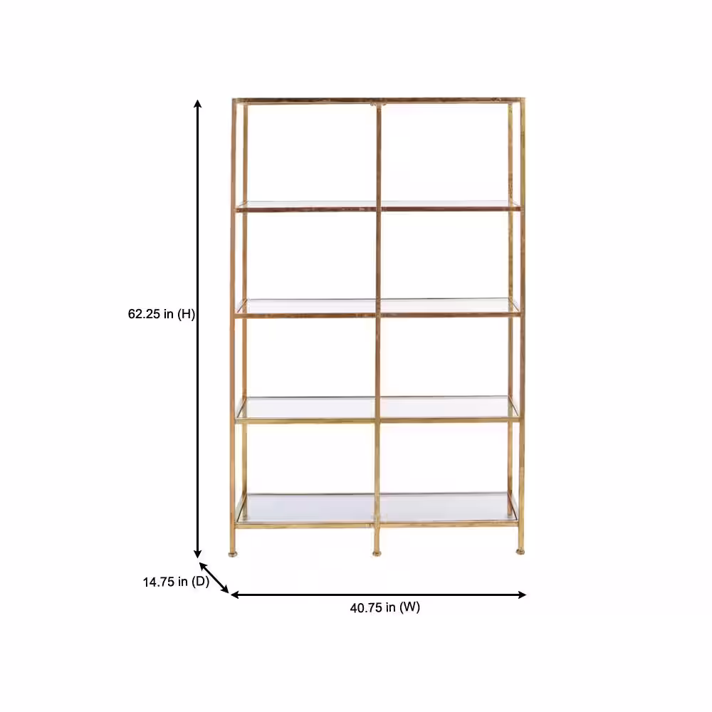 Home Decorators Collection 62 in. Gold Leaf Metal 4-shelf Double Accent Bookcase with Open Back