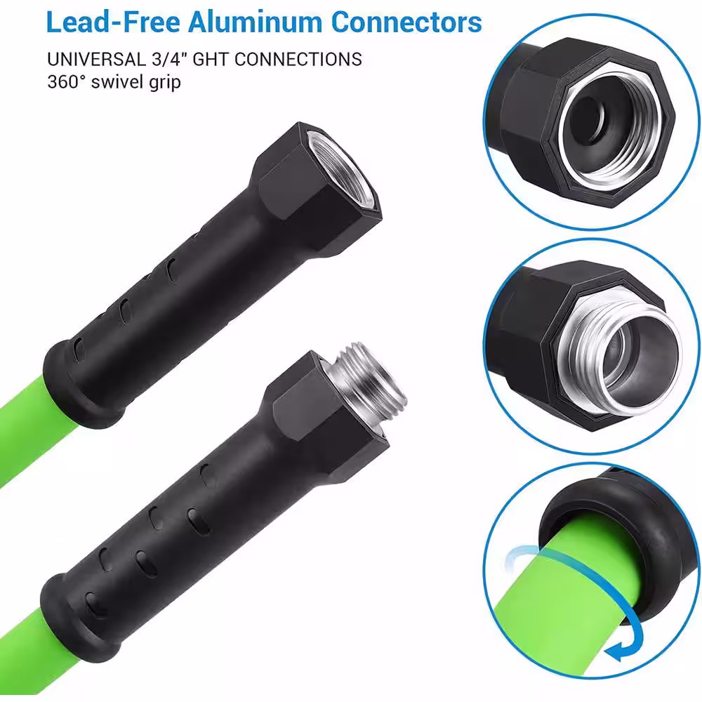 None 5/8 in. x 50 ft. Water Hose with Swivel Grip, Heavy-Duty, Lightweight, Flexible Hose, 3/4 in. Solid Fittings