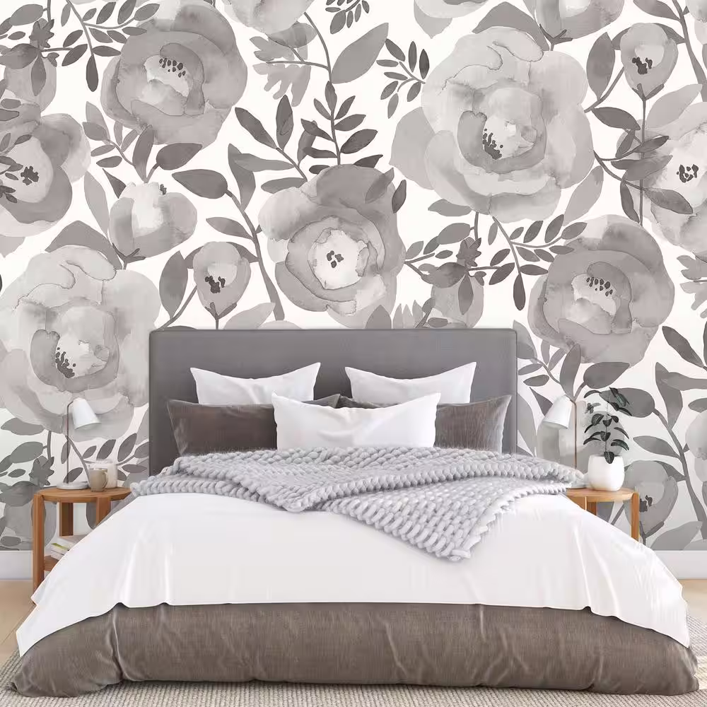 None Dove Grey Flowers Blooming Floral Wall Mural