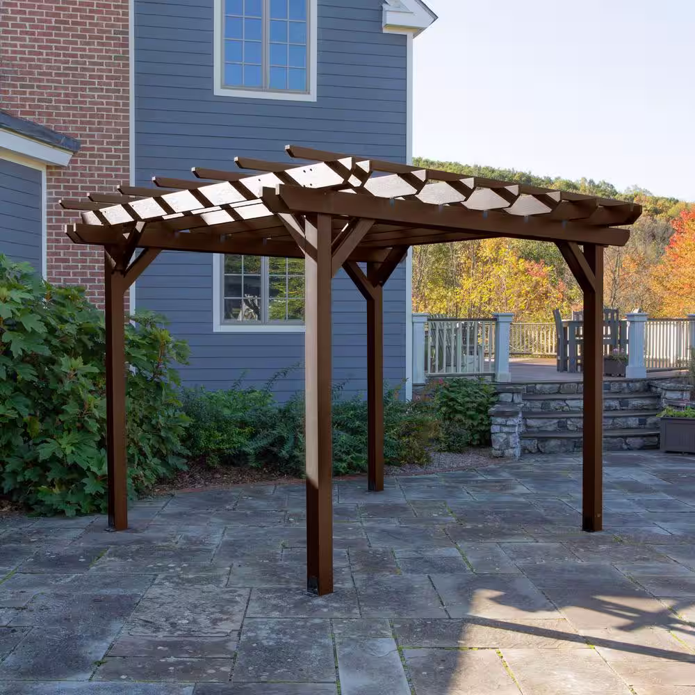 Highwood Bohdi 12 ft. x 10 ft. Weathered Acorn Plastic Pergola