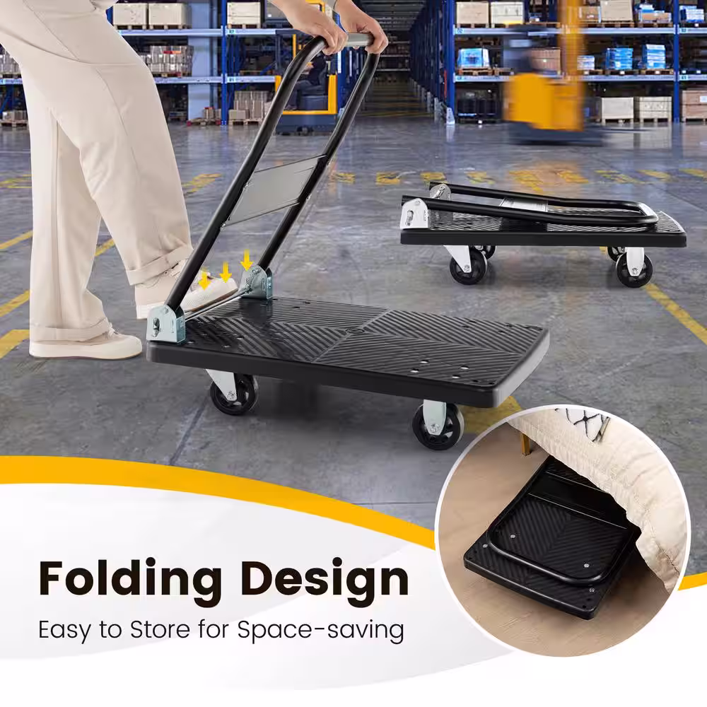 ANGELES HOME 440 lb. Folding Push Cart Dolly with Swivel Wheels and Non-Slip Loading Area