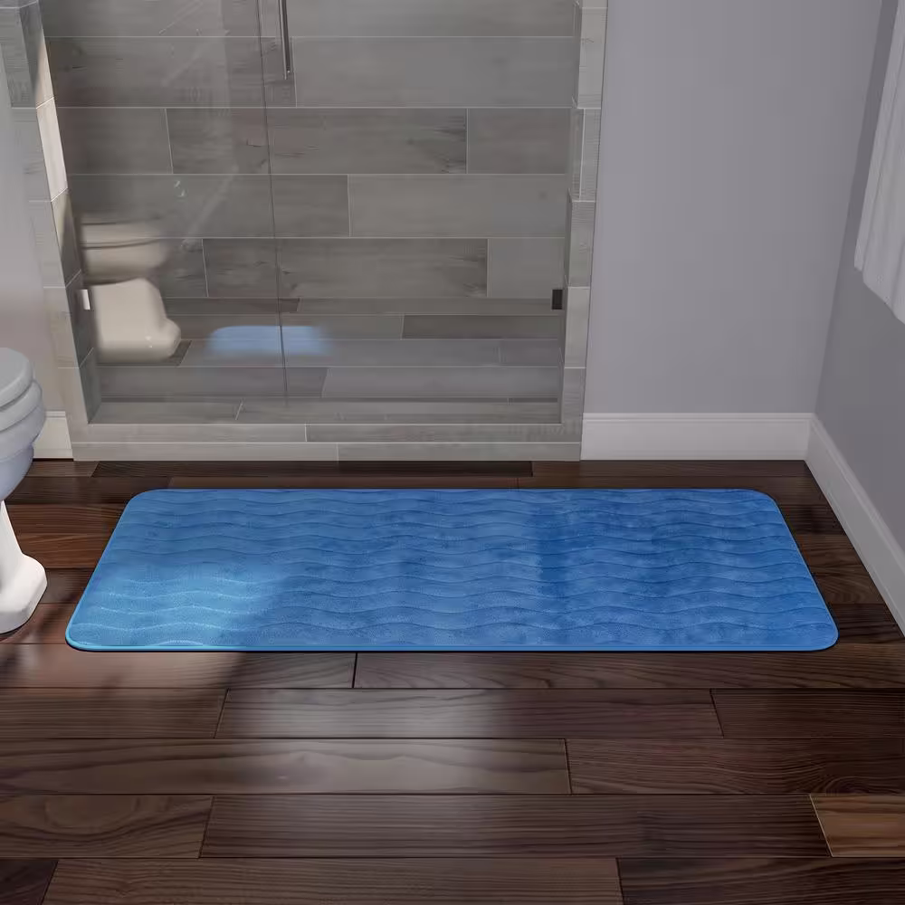 None Blue 24 in. x 60 in. Memory Foam Extra Long Bath Mat