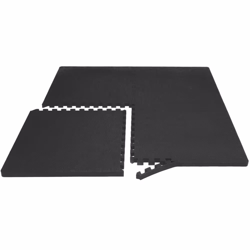 PROSOURCEFIT Extra Thick Exercise Puzzle Mat Black 24 in. x 24 in. x 1 in. EVA Foam Interlocking Anti-Fatigue (6-pack) (24 sq. ft.)