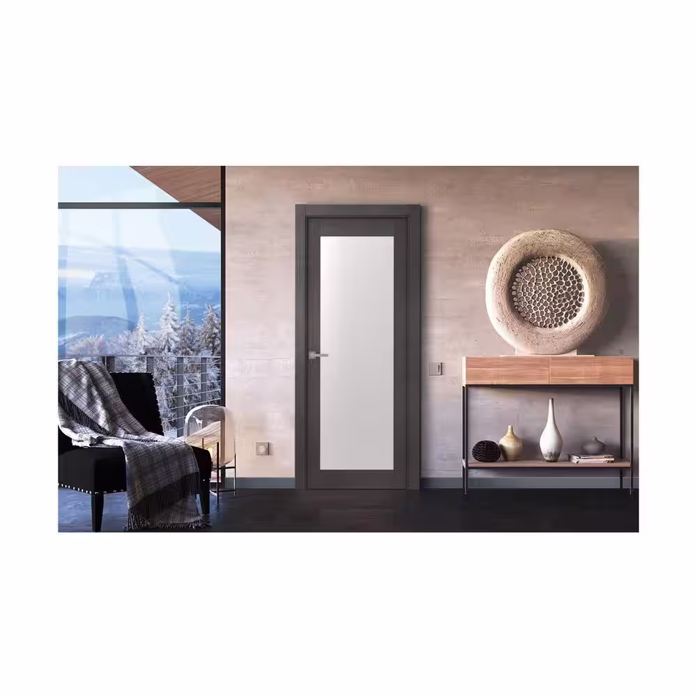 Belldinni Avanti207 29,75 in.x79,375 in.No Bore Full Lite Frosted Glass Black Apricot FinishedWood Composite Interior Door Slab