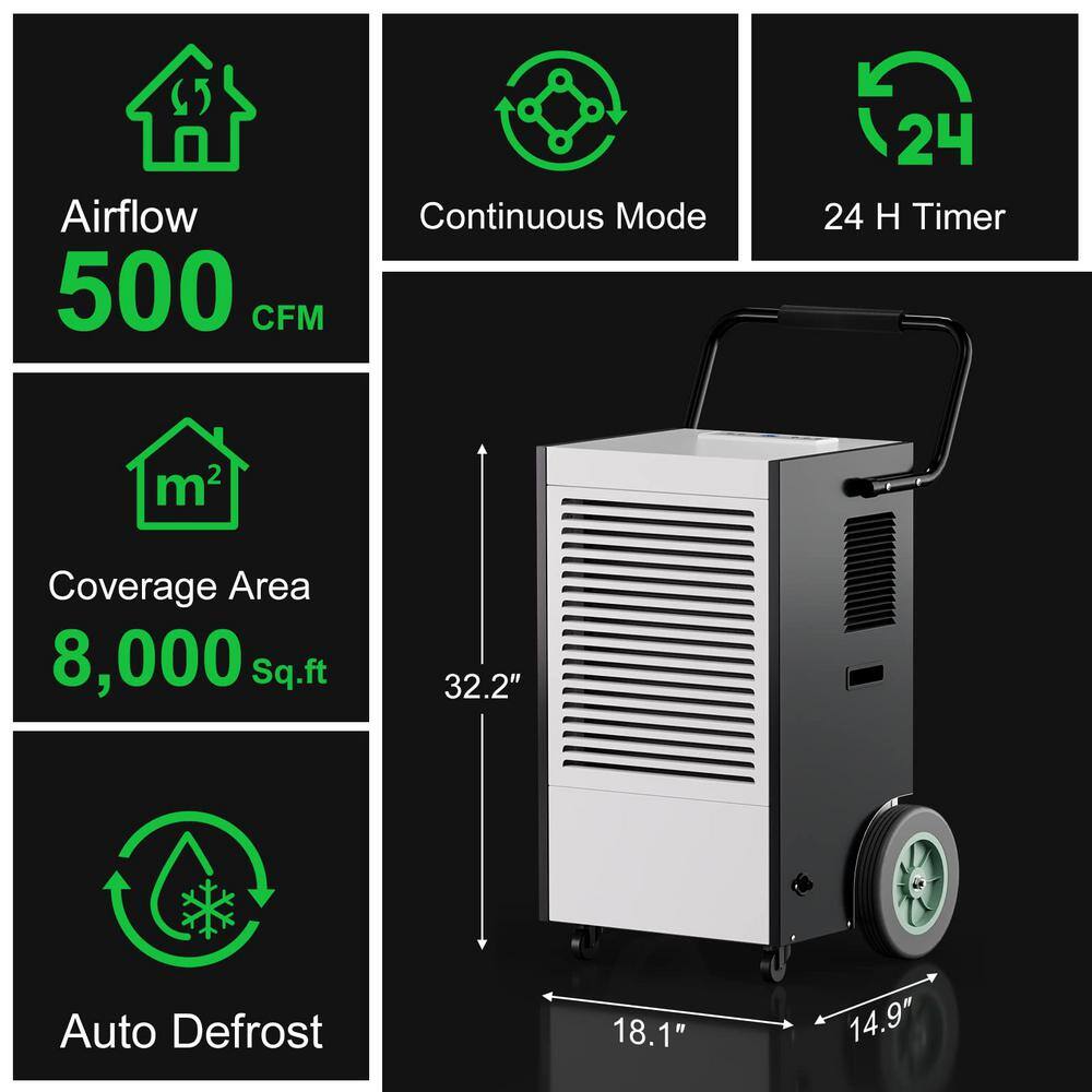None 225 pt. 8000 sq. ft. Bucketless Commercial Dehumidifier in. Blacks with Drain Hose