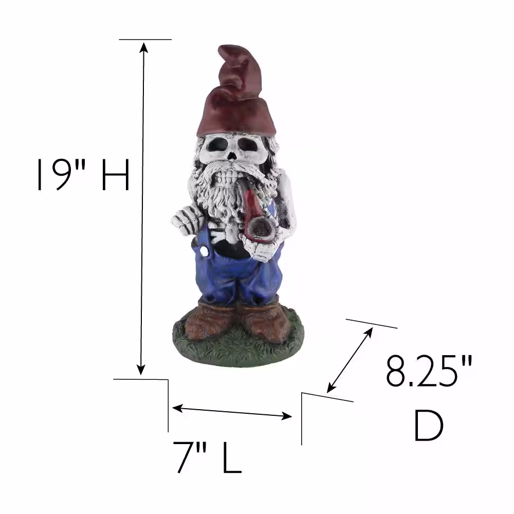 Design House 19 in. H Skeleton Man Gnome with Pipe Lawn Statuary