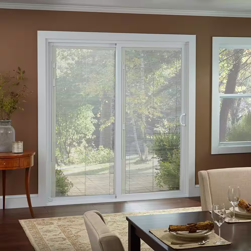 American Craftsman 72 in. x 80 in. 50 Series White Vinyl Right-Hand Sliding Patio Door with Blinds