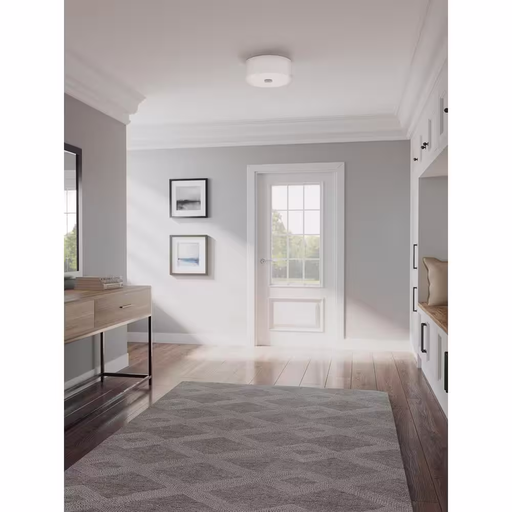 Progress Lighting Inspire Collection 13 in. Transitional Brushed Nickel LED Bedroom Drum Shade Ceiling Light with White Linen Shade