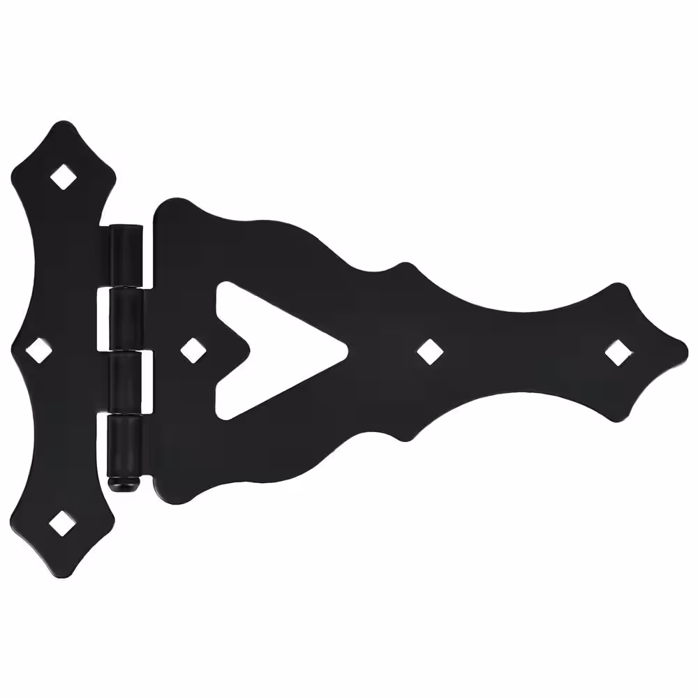 Hardware Essentials 10 in. Black Heavy Duty Ornamental T-Hinge (4-Pack)