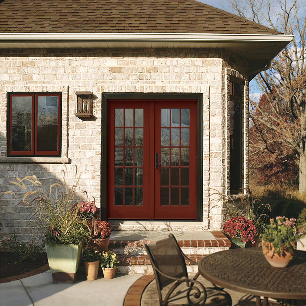 JELD-WEN 60 in. x 80 in. W-5500 Red Clad Wood Right-Hand 15 Lite French Patio Door w/Unfinished Interior