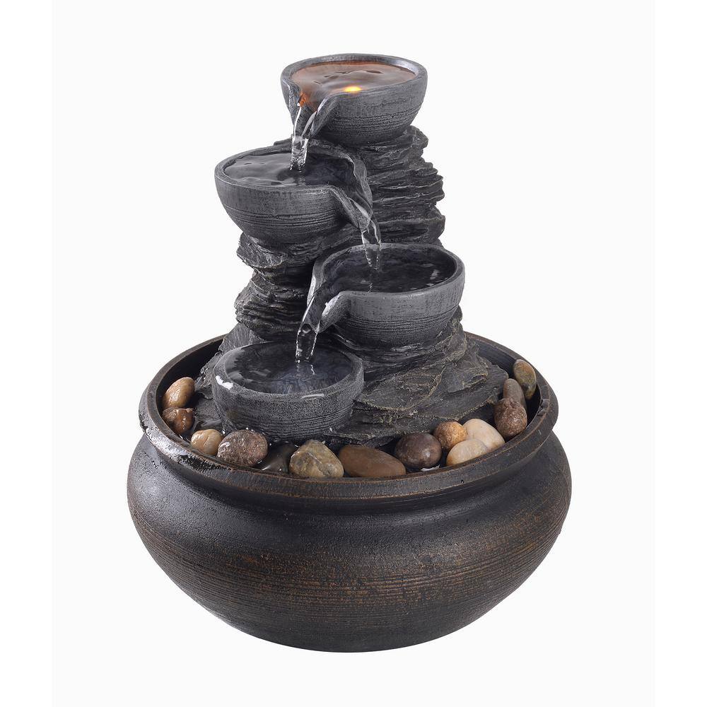 Teamson Home Table Top Tiered Fountain with LED Light in Stone Grey