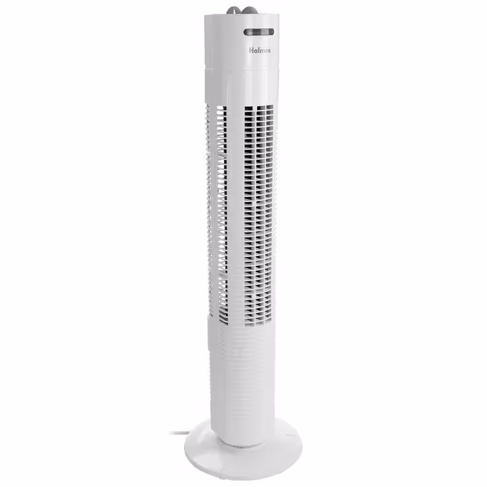 Holmes 31 in. Oscillating Tower Fan with 3 Speed Settings in White