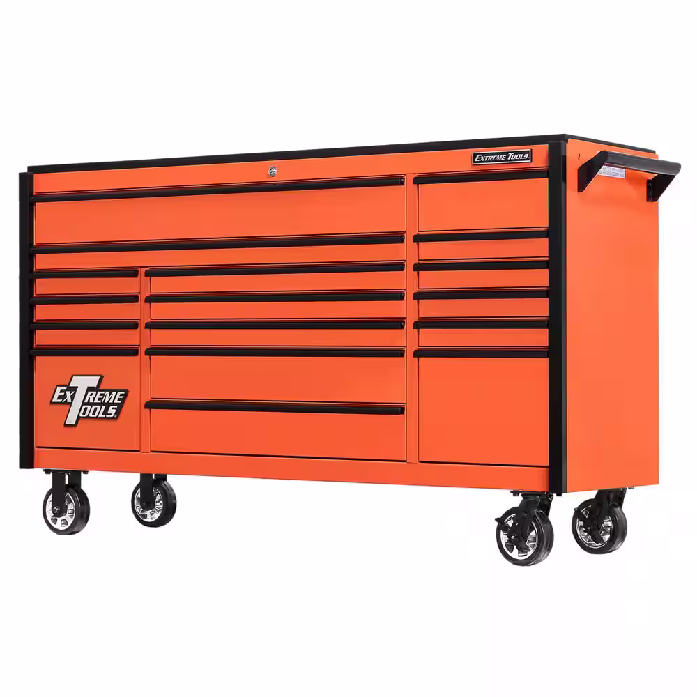Extreme Tools DX 72 in. 17-Drawer Roller Cabinet Tool Chest in Orange with Black Drawer Pulls
