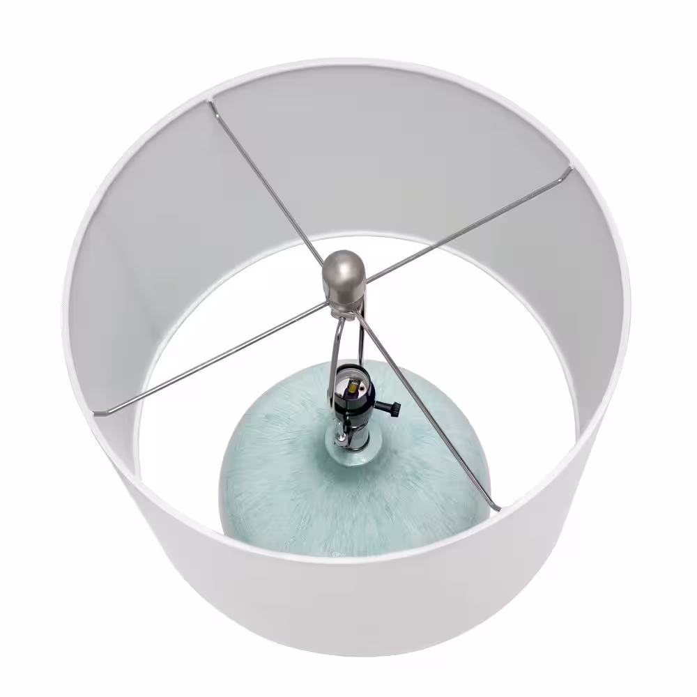 None 24 in. Aqua Bayside Horizon Table Lamp with Fabric Shade