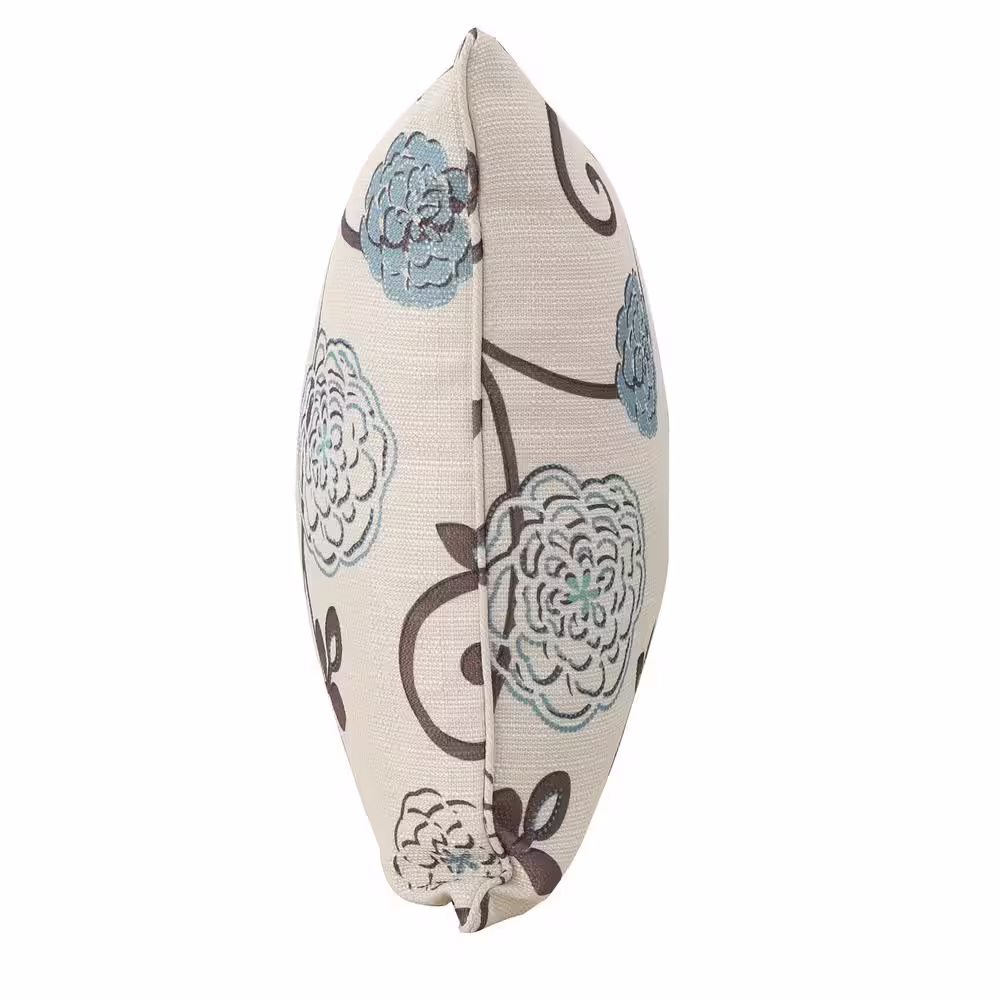 Noble House Ippolito White and Blue Floral Polyester 18 inch x 18 inch Throw Pillow (Set of 2)