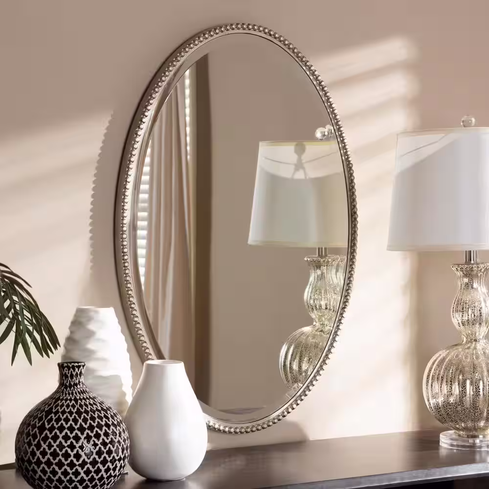 Baxton Studio Medium Oval Antique Silver Contemporary Mirror (35 in. H x 24 in. W)