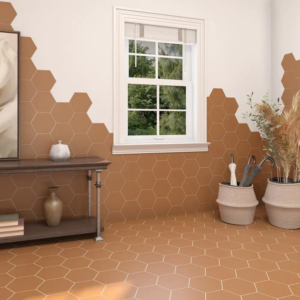 Marazzi Moroccan Concrete Terra Cotta 8 in. x 9 in. Glazed Porcelain Hexagon Floor and Wall Tile (9.37 sq. ft./Case)