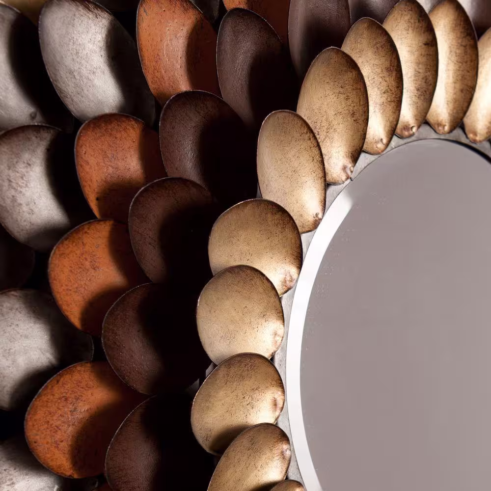 Southern Enterprises Medium Round Lightly Antiqued Metallic Multicolor Mirror (31.75 in. H x 31.75 in. W)