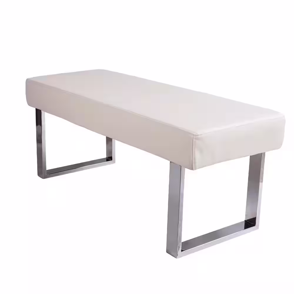 None Modern White Dining Bench Backless with Metal Legs 55.1 in. (White)