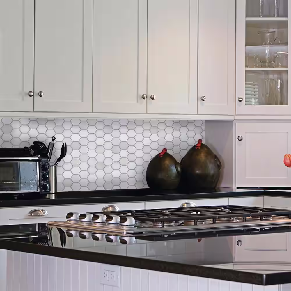Jeffrey Court Echo Hex White 10.375 in. x 10.875 in. Honeycomb Polished Marble Wall and Floor Mosaic Tile (7.83 sq. ft./Case)