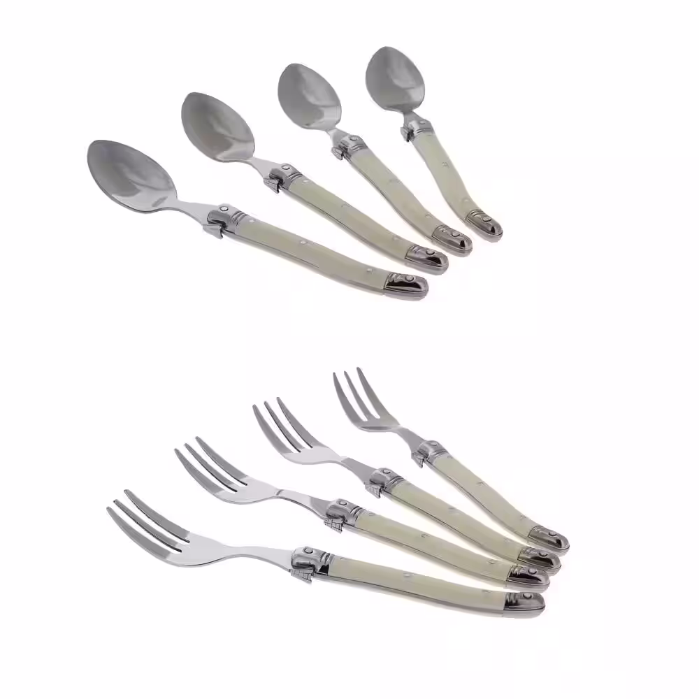 None French Home 8-Piece Laguiole Dessert/Cocktail Set with Faux Ivory Handles (Service for 4)