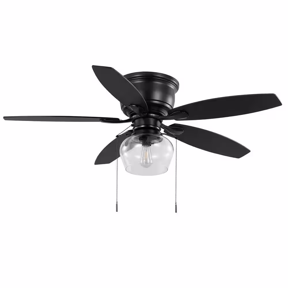 Hampton Bay Stoneridge 52 in. Indoor/Outdoor LED Matte Black Hugger Ceiling Fan with Light Kit Included