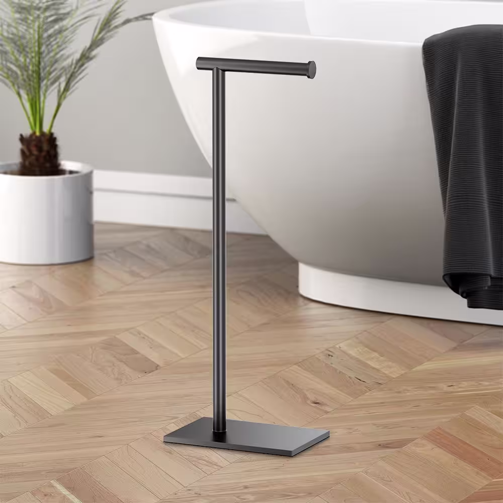 Gatco Latitude II Square Free Standing Toilet Paper Holder in Matte Black