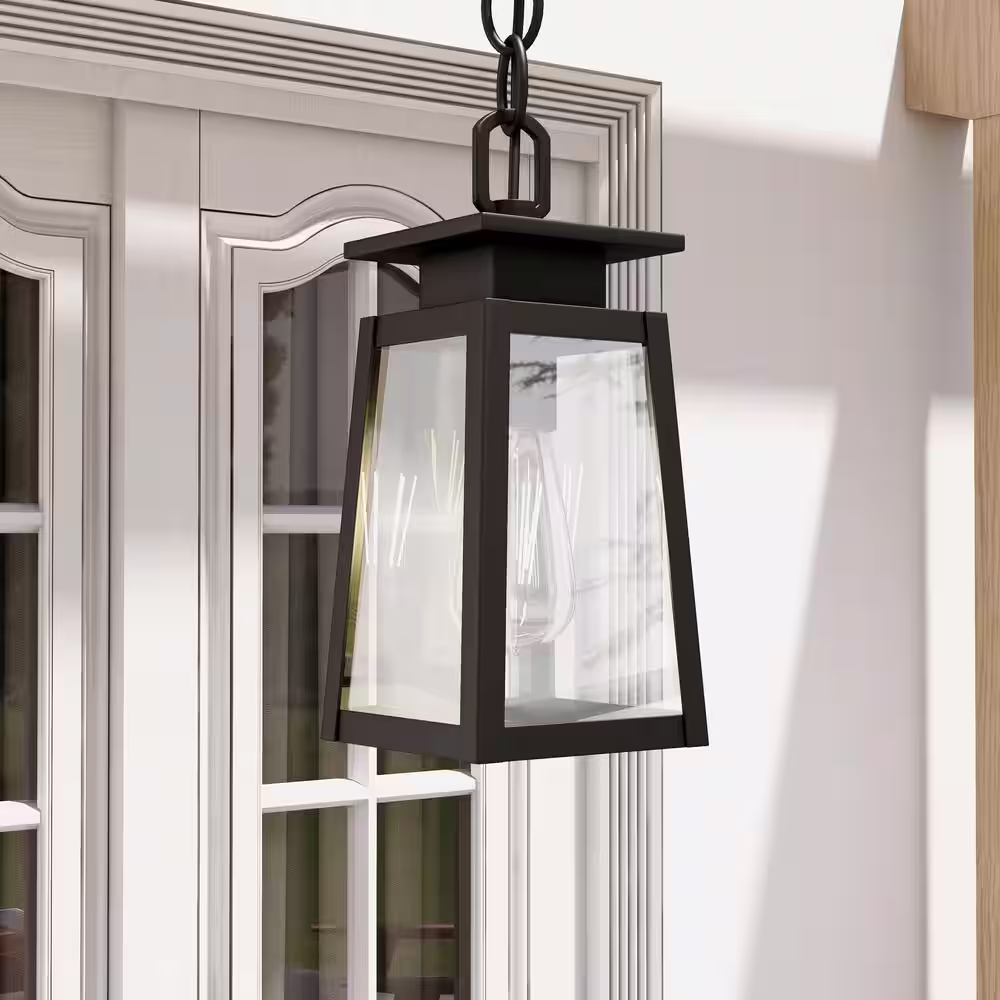 Pia Ricco 1-Light Black Outdoor Pendant Light Exterior Hanging Lantern with E26 Base