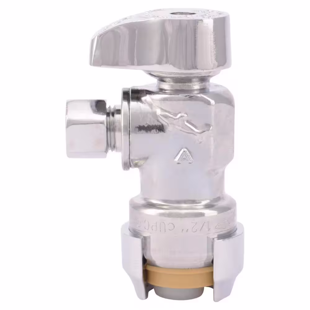 SharkBite 1/2 in. Push-to-Connect x 1/4 in. O.D. Compression Chrome-Plated Brass Quarter-Turn Angle Stop Valve