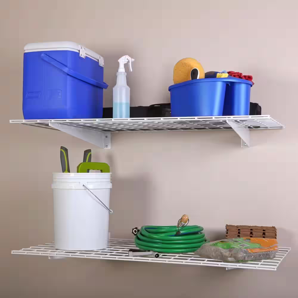 HyLoft 2-Shelf 48 in. W Wire Garage Wall Storage System in White