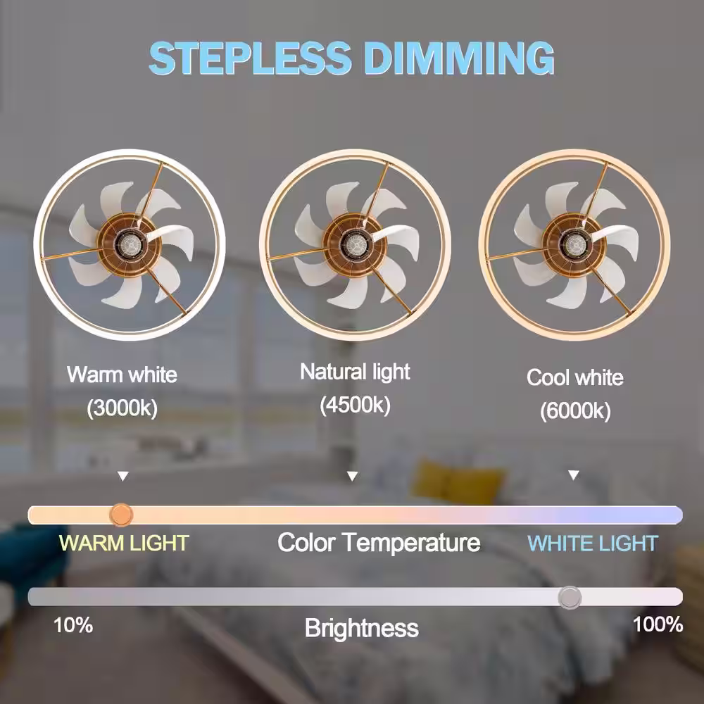 Oaks Aura 20 in. Integrated LED Indoor French Gold Modern Flush Mount Low Profile Ceiling Fan with Light, Smart App Remote Control