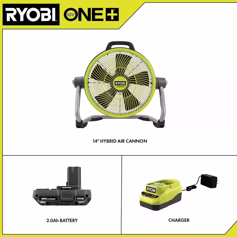 RYOBI ONE+ 18V 14 in. Hybrid Air Cannon Kit with 2.0 Ah Battery and Charger