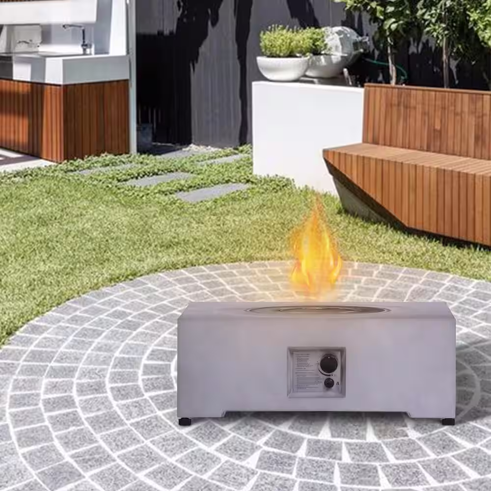 None Gray Square Stone 11.00 in. Outdoor Fire Pit Table with Water Proof Cover and Lava Rock