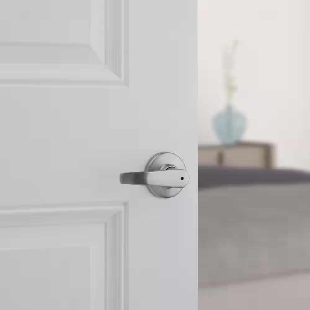 Kwikset Delta Satin Chrome Privacy Door Handle with Lock for Bedroom or Bathroom