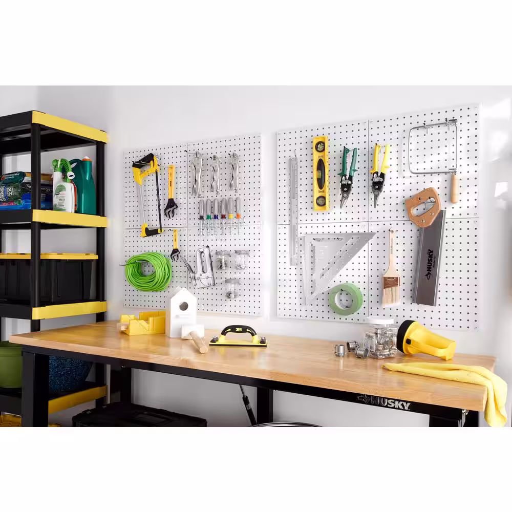 Everbilt 16 in. x 16 in. Heavy-Duty Steel Pegboards Mounting Hardware Included in White (4-Pack)