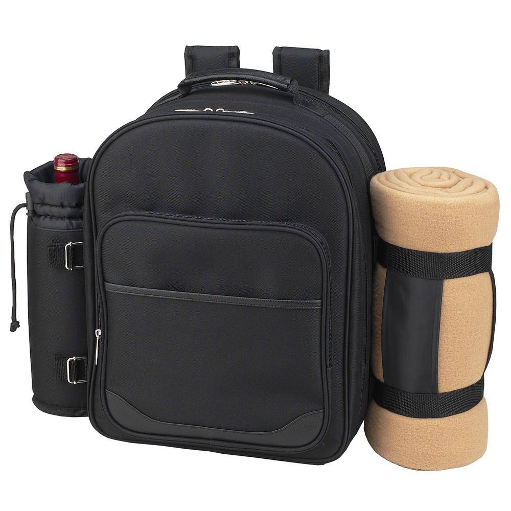 None Deluxe Equipped 2-Person Picnic Backpack with Blanket in Black and London