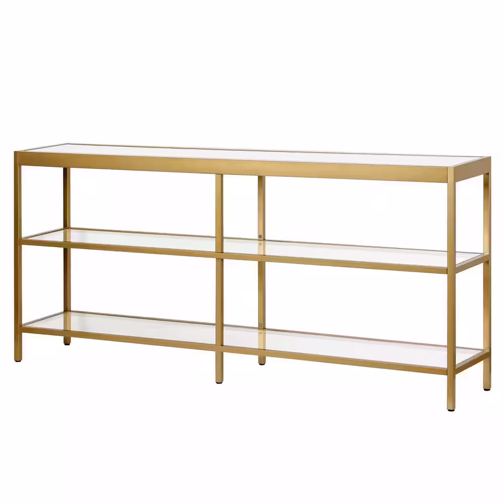 Meyer&Cross Alexis 64 in. Brass Rectangle Glass Console Table