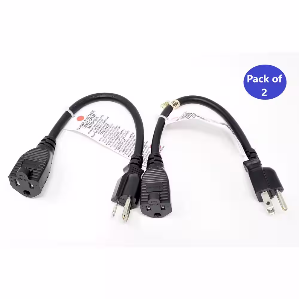 Micro Connectors, Inc 1 ft. 16 AWG Heavy-Duty AC Power Extension Cord UL Approved in Black (2-Pack)